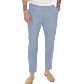 Beotyshow Mens Linen Pants Casual Elastic Waist Trousers Summer Beach Lightweight Pants