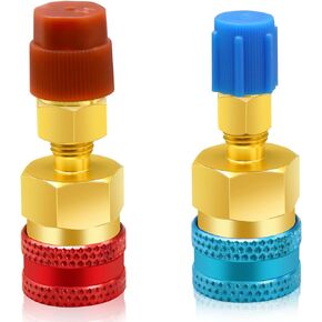2Pcs R1234yf to R134a Adapter, Quick Couplers Kit R1234yf Refrigerant Recharge Kit, High/Low Side R134a to R1234yf Adapters for R1234yf/R134a Car Ac Refrigerant System Evacuation Recharging, Red, Blue