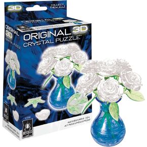 BePuzzled | Roses in Vase White, Original 3D Crystal Puzzle, Ages 12 and up
