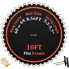 Trampoline Mat 10FT，102.8in/8.56ft Dia Mat with 60/64 Rings for Choose, Fits 10FT Trampoline Frame Use 5.3"-5.7" Springs, 10ft Replacement Trampoline Mat