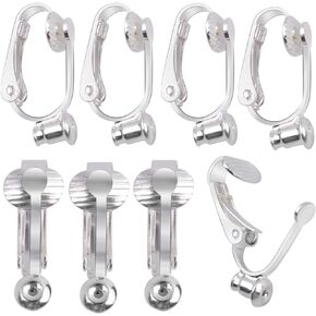 Clip-on Earring Converter, 20 Pieces Earring Clip Converter Components Findings with Post for Non-Pierced Ears Jewellery Making - Silver Color
