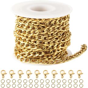 YOUBEIYEE 16.4 Feet Gold Stainless Steel Paperclip Chains for Jewelry Making Necklaces Bracelet Anklet Oval Soldered Link Chain Bulk with Jump Rings Lobster Clasps 14mm×4.5mm