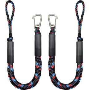Bungee Boat Dock Line Mooring Rope with Stainless Steel Clip Accessories Boat Docking Ropes for Boats PWC, Built in Snubber, Kayak, Watercraft,SeaDoo,Jet Ski, Pontoon, Canoe, Power Boat 2-Pack