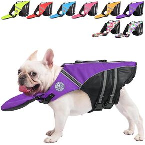 French Bulldog Life Jacket, High Flotation Dog Life Vest for Swimming Boating, Reflective Dog Swim Vest with Chin Float and Rescue Handle (Chest Girth: 17" to 30",Weight: 17" to 28" LB)