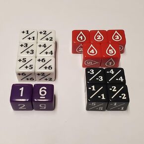 2PCG Dice Counter Set Compatible with Vs. System / 17 Unique Counters/Positive & Negative Counters, Wound Counters and Purple d6 for XP