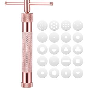 BESTONZON Alloy Rotary Mold Tools Set Squeeze Polymer Clay DIY Geometry Noodles, Fondant Sculpture Decorating Tool Set(Rose Gold)