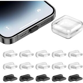 15 Pcs USB Type C Anti Dust Plugs for iPhone 15 Pro Max iPad Pro, Silicone USB-C Charging Port Plug Protector for Samsung Galaxy S24 S23 Ultra S22 Plus S21 Anti Dust Cover Cap with Plastic Storage Box