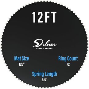 Simple Deluxe Replacement Trampoline Mat Round Trampoline Safety Pad Universal Replacement Spring Mats, Waterproof Trampoline Jumping Pad, UV Resistant, Fits 12ft Trampoline, 72 Springs,Black