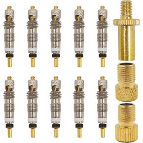 10 Pcs Presta Valve Core with 3 Pcs Bike Presta to Schrader Valve Adapter, Replacement Brass Tubeless Core Valve and Inflate Tire Converter Tools Set for Cycling MTB Road Bicycle Tube Pump
