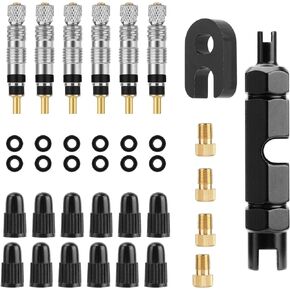 Oumers Bicycle 36PCS Presta Valve Sets, Presta Valve Core Bike Valve Caps Presta to Schrader Bike Valve Adapter 2-in-1 Presta Valve Core Tool Valve Core Wrench O-Circle Portable Storage Box