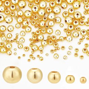 PH PandaHall 300PCS 18k Gold Plated Round Beads, 5 Sizes Smooth Long-Lasting Spacer Beads Metal Round Beads Brass Loose Beads for DIY Bracelet Necklace Earring Jewelry Making, 2/3/4/5/6mm