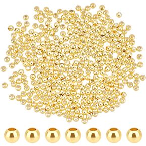 PH PandaHall 300PCS 18k Gold Plated Round Beads, 5 Sizes Smooth Long-Lasting Spacer Beads Metal Round Beads Brass Loose Beads for DIY Bracelet Necklace Earring Jewelry Making, 2/3/4/5/6mm