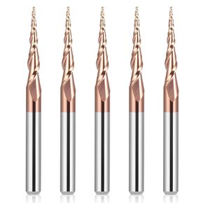 HQMaster Tapered Ball Nose End Mill 1/8 inch Shank Tungsten Carbide Cutter 3D Woodworking Tool CNC Router Bits (D=1.0mm)