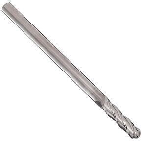 YG-1 E5062 Carbide Ball Nose End Mill, Extra Long Reach, Uncoated (Bright) Finish, 30 Deg Helix, 4 Flutes, 6" Overall Length, 0.5" Cutting Diameter, 0.5" Shank Diameter