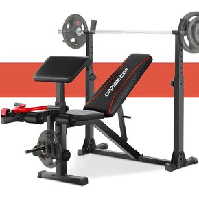 OPPSDECOR Adjustable Weight Bench Set, 900LBS Multi-functional Bench Press Set with Squat Rack & Preacher Curl Pad & Dual Function Leg Developer, Incline Decline Workout Bench for Home Gym