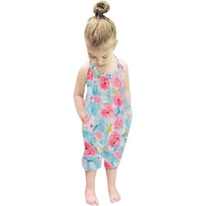 Toddler Girls Clothes Romper Kids Cute Jumpsuit Backless Harem Halter Summer Girls Outfits with Pockets 1-5T