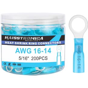 haisstronica 200PCS Heat Shrink Ring Terminals 1/4" Marine Grade Wire Connectors Red AWG 22-16 Gauge, Tinned Red Copper 0.7mm Resistant Ring Connectors, Brazed-Seam Insulated Electrical Crimp