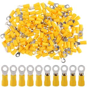 100 قطعة من Hilitchi 12-10AWG أطراف معزولة بحلقة موصلات تجعيد الأسلاك الكهربائية (أصفر، M5) (أصفر - M5)