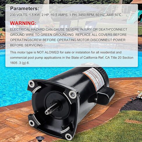 محرك مضخة حمام السباحة B2855 - 2 حصان 3450 دورة في الدقيقة 230 فولت 10 أمبير مع شفة مربعة من الفولاذ المقاوم للصدأ، محرك مضخة حمام سباحة مستمر أحادي الطور لحمامات السباحة الداخلية وفوق الأرض in Kuwait