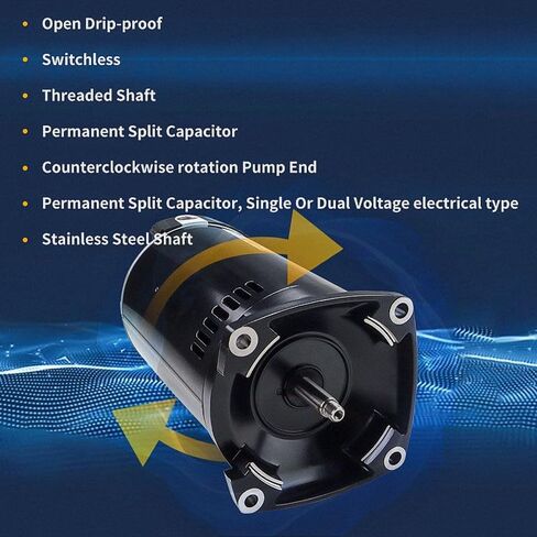 محرك مضخة حمام السباحة B2855 - 2 حصان 3450 دورة في الدقيقة 230 فولت 10 أمبير مع شفة مربعة من الفولاذ المقاوم للصدأ، محرك مضخة حمام سباحة مستمر أحادي الطور لحمامات السباحة الداخلية وفوق الأرض in Kuwait