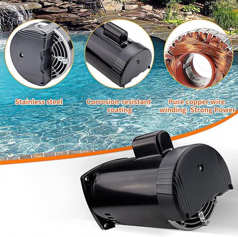 محرك مضخة حمام السباحة B2855 - 2 حصان 3450 دورة في الدقيقة 230 فولت 10 أمبير مع شفة مربعة من الفولاذ المقاوم للصدأ، محرك مضخة حمام سباحة مستمر أحادي الطور لحمامات السباحة الداخلية وفوق الأرض in Kuwait
