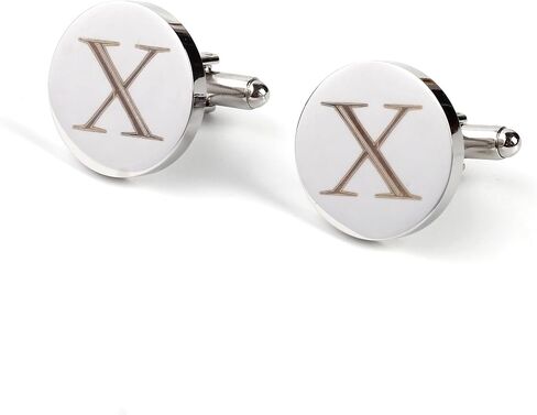 Mens Initial Silver Cufflinks A-Z Alphabet Letter Steel Cuff Links with Engraved Walnut Wood Box Groom Groomsman Wedding Set… in Kuwait