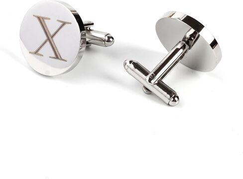 Mens Initial Silver Cufflinks A-Z Alphabet Letter Steel Cuff Links with Engraved Walnut Wood Box Groom Groomsman Wedding Set… in Kuwait