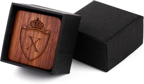 Mens Initial Silver Cufflinks A-Z Alphabet Letter Steel Cuff Links with Engraved Walnut Wood Box Groom Groomsman Wedding Set… in Kuwait