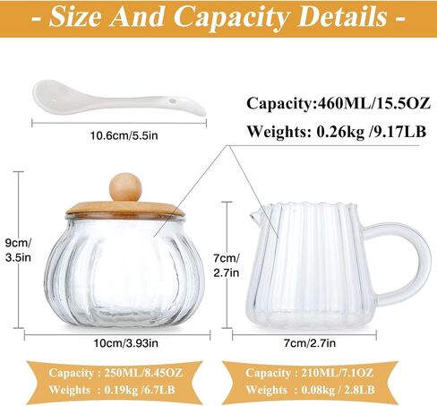 3 Piece Glass Sugar And Creamer Set, Kitchenexus Sugar Bowl With Lid And Spoon And Cream Pitcher，Milk Jug Cup 7oz And Sugar Jar 8oz For Coffee Serving Gift in Saudi Arabia