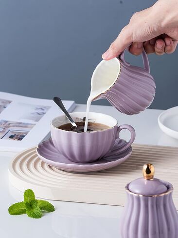 مجموعة وعاء السكر Jusalpha Fine China Purple Creamer، TW (مجموعة كريمر، أرجواني) in Kuwait