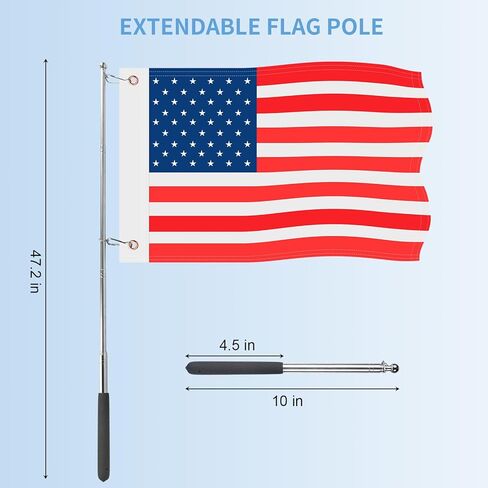 علم القارب البرتقالي، حامل العلم الأمريكي للقارب 48 بوصة علم التزلج على الماء قابل للتعديل سارية علم القارب لقضبان مستديرة ومربعة عائمة مقاس 0.59-2 بوصة، علم الكاياك مع علم بديل للسباحين in Kuwait
