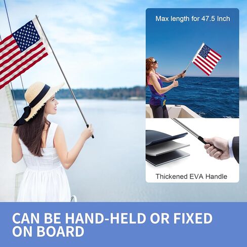 علم القارب البرتقالي، حامل العلم الأمريكي للقارب 48 بوصة علم التزلج على الماء قابل للتعديل سارية علم القارب لقضبان مستديرة ومربعة عائمة مقاس 0.59-2 بوصة، علم الكاياك مع علم بديل للسباحين in Kuwait