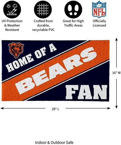 Team Sports America NFL Chicago Bears | Indoor and Outdoor Entryway | 28 x 16 Inches | Non Slip Back | Welcome Floor Mats | Muddy Dog Paws | Front Door Entrance Home Décor in Saudi Arabia