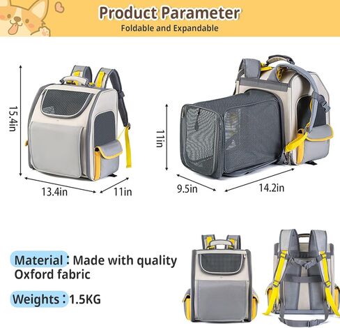 حقيبة ظهر للقطط، حقيبة ظهر لحمل الكلاب للكلاب الصغيرة، قابلة للتوسيع مع حقيبة ظهر شبكية قابلة للتنفس للتخييم أثناء السفر في الهواء الطلق، تحمل ما يصل إلى 18 رطلاً in Kuwait
