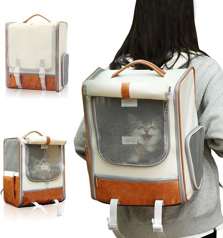 حقيبة ظهر كبيرة للحيوانات الأليفة مع جلد البولي يوريثان وقماش أكسفورد، غطاء قابل للطي، جيب تخزين، قفل أمان ووسادة سفلية بالداخل، للقطط التي يقل وزنها عن 20 رطلاً والكلاب التي يقل وزنها عن 10 رطل in Kuwait