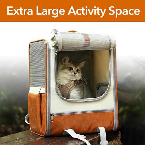 حقيبة ظهر كبيرة للحيوانات الأليفة مع جلد البولي يوريثان وقماش أكسفورد، غطاء قابل للطي، جيب تخزين، قفل أمان ووسادة سفلية بالداخل، للقطط التي يقل وزنها عن 20 رطلاً والكلاب التي يقل وزنها عن 10 رطل in Kuwait