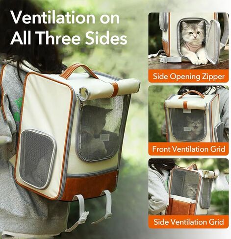 حقيبة ظهر كبيرة للحيوانات الأليفة مع جلد البولي يوريثان وقماش أكسفورد، غطاء قابل للطي، جيب تخزين، قفل أمان ووسادة سفلية بالداخل، للقطط التي يقل وزنها عن 20 رطلاً والكلاب التي يقل وزنها عن 10 رطل in Kuwait