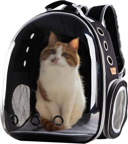 Cat Backpack Carrier Bubble Bag, Transparent Space Capsule Pet Carrier Dog Hiking Backpack, Small Dog Backpack Carrier for Cats Puppies Airline Approved Travel Carrier Outdoor Use Black in Saudi Arabia