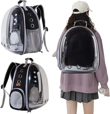 Cat Backpack Carrier Bubble Bag, Transparent Space Capsule Pet Carrier Dog Hiking Backpack, Small Dog Backpack Carrier for Cats Puppies Airline Approved Travel Carrier Outdoor Use Black in Saudi Arabia