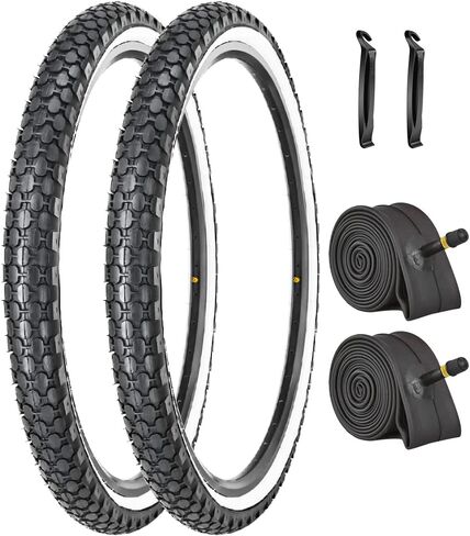 2 Pack 24"x2.125" Inch Cruiser Bike Tire White/Black Wall Pair Replacement Bicycle Tires with Levers and with or Without Inner Tubes in Kuwait