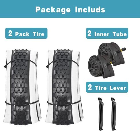 2 Pack 24"x2.125" Inch Cruiser Bike Tire White/Black Wall Pair Replacement Bicycle Tires with Levers and with or Without Inner Tubes in Kuwait