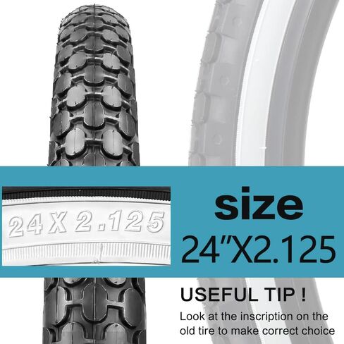 2 Pack 24"x2.125" Inch Cruiser Bike Tire White/Black Wall Pair Replacement Bicycle Tires with Levers and with or Without Inner Tubes in Kuwait