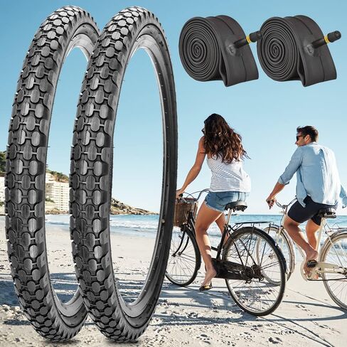 2 Pack 24"x2.125" Inch Cruiser Bike Tire White/Black Wall Pair Replacement Bicycle Tires with Levers and with or Without Inner Tubes in Kuwait