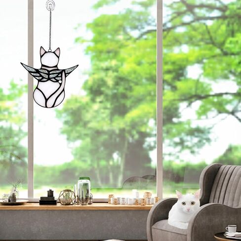 تمثال تذكاري لملاك القطط، زخارف معلقة لنافذة من الزجاج الملون، هدية تعاطف مع فقدان القطط، زينة هدايا تعاطف تذكارية للحيوانات الأليفة، زينة معلقة مصغرة (برتقالي) in Kuwait