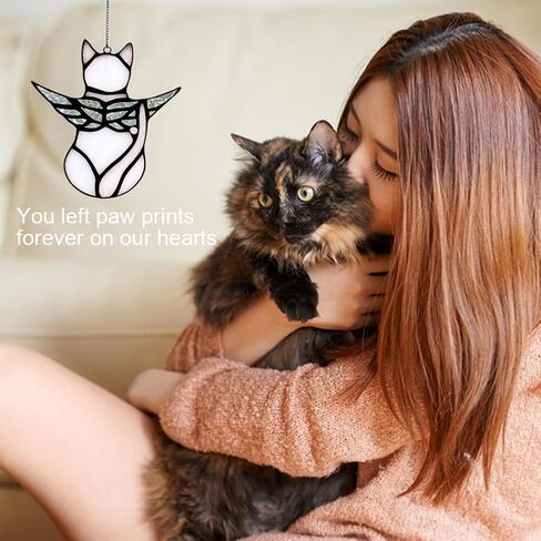 تمثال تذكاري لملاك القطط، زخارف معلقة لنافذة من الزجاج الملون، هدية تعاطف مع فقدان القطط، زينة هدايا تعاطف تذكارية للحيوانات الأليفة، زينة معلقة مصغرة (برتقالي) in Kuwait
