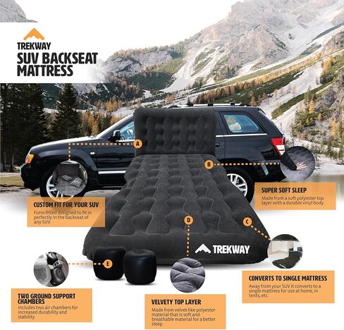 مرتبة هوائية قابلة للنفخ للمقعد الخلفي لسيارات الدفع الرباعي من Offroading Gear مع غرف جانبية - سرير تخييم للسيارة - لـ 4Runner، Outback، Forester، Cherokee، RAV4، إلخ. من Trekway in Kuwait