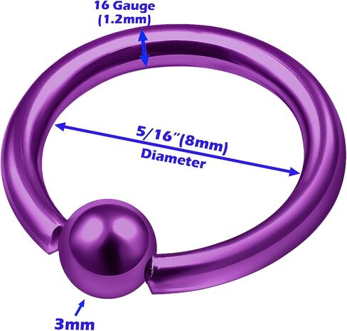 2Pcs Anodized 16 gauge 5/16 8mm captive hoop ring Piercing Jewelry Nose Eyebrow Tragus Cartilage Septum 3mm Ball More Choices in Saudi Arabia