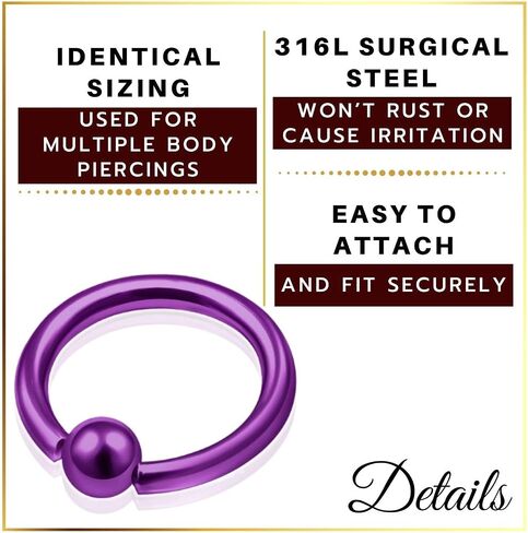 2Pcs Anodized 16 gauge 5/16 8mm captive hoop ring Piercing Jewelry Nose Eyebrow Tragus Cartilage Septum 3mm Ball More Choices in Saudi Arabia