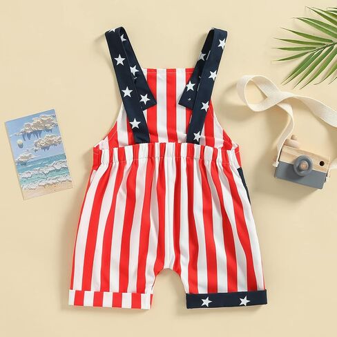 Toddler Baby Boy Girl 4th of July Outfit Overalls American Flag Jumpsuit Shorts Kids Summer Clothes in Saudi Arabia