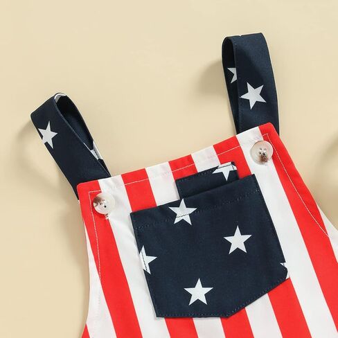 Toddler Baby Boy Girl 4th of July Outfit Overalls American Flag Jumpsuit Shorts Kids Summer Clothes in Saudi Arabia